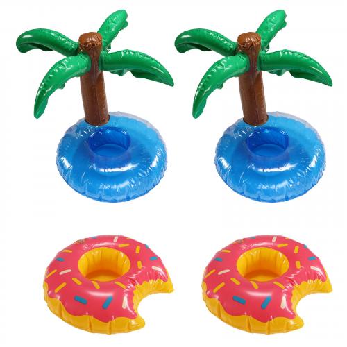 4er Set aufblasbare Dosenhalter Pool Getrnkehalter Donut und Insel mit Palme
