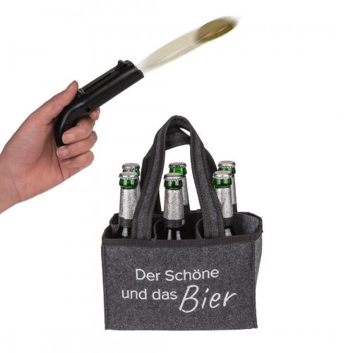 Geschenk-Set Flaschenffner Kronkorken Schieer mit Flaschentasche - Motiv: Der Schne und das Bier